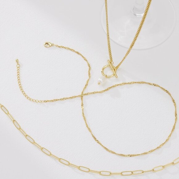 Women's Stackable Dainty Gold Plated Trendy Circle Chain Pendant Necklace - Picture 7 of 8